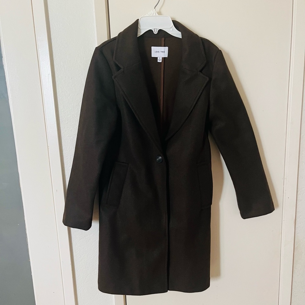 Love Tree Brown Single-Breasted Wool-Blend Trench Coat
